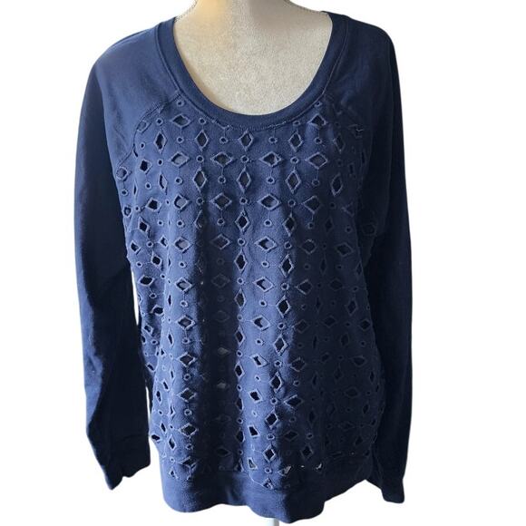𝅺OLD Navy Royal Blue Sheer Diamond Cutouts Y2K Sweatshirt Plus XXL - Picture 1 of 6